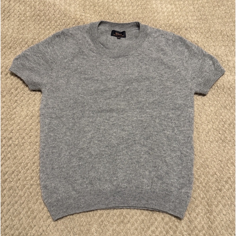 Quince 100% Cashmere Sweater Tee Womens Medium M Gray Short Sleeve
